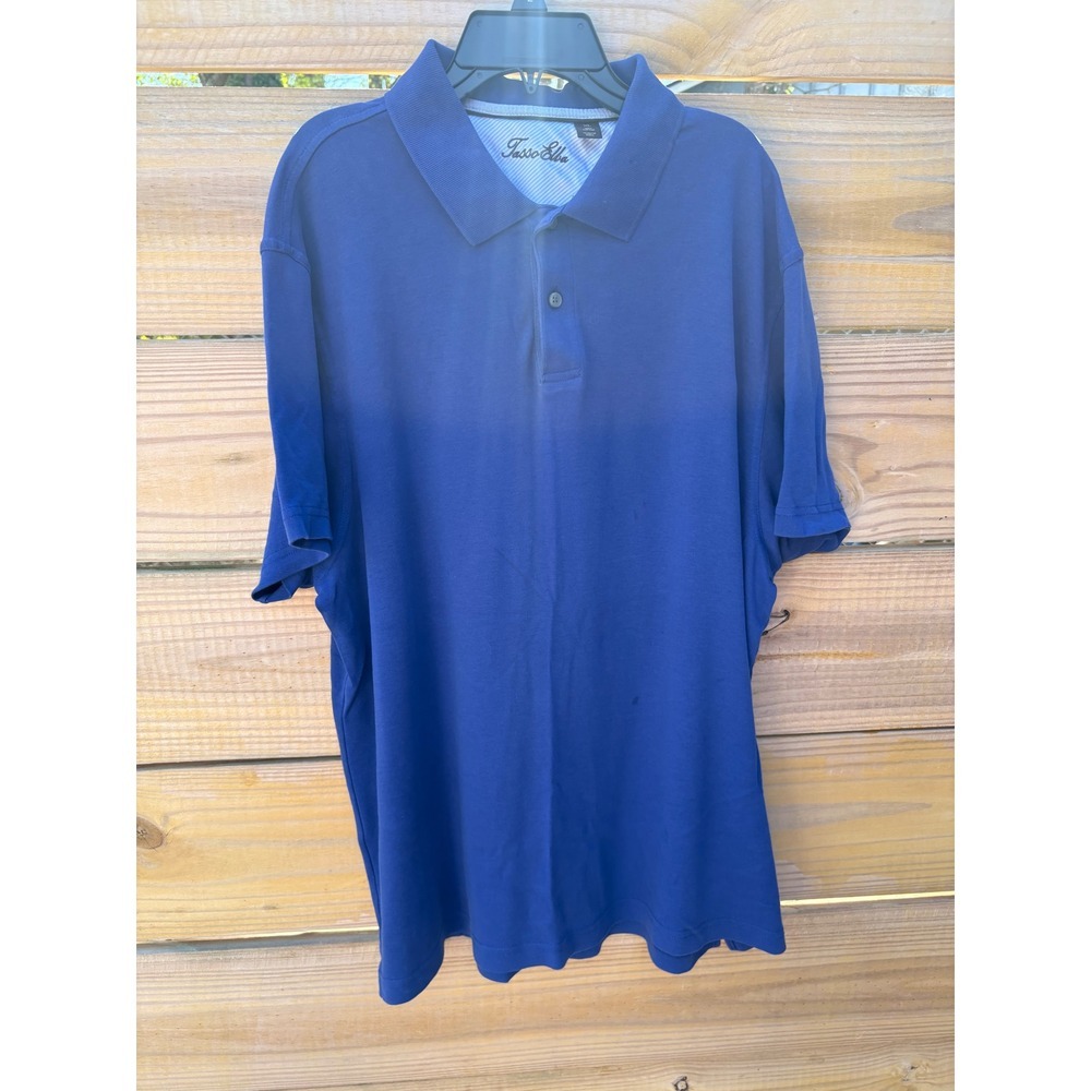 Tasso Elba Mens Blue 100% Cotton Short Sleeve Polo Shirt XL Regular Fit